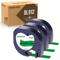 3x STAROVER Compatible pour Dymo LetraTag Ruban Plastique 91204, 12mm x 4 m,pour Dymo LetraTag LT-100H,  noir sur vert