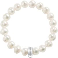 Bracelet Thomas Sabo Femmes-Bracelet Charm Club Argent Sterling 925 Nylon Perle de culture deau douce blanc Longeur 15.5 cm X0041