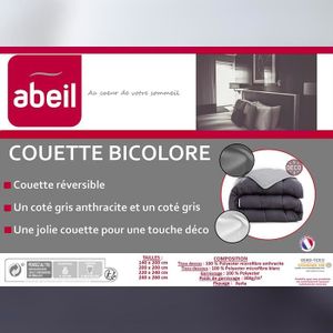 COUETTE Pack oreiller et Couette de lit tempérée bicolore et réversible 300g anthracite et gris ABEIL Dimension - 240x260, OREILLER - 2 OREI