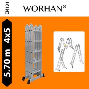 ECHELLE WORHAN® 5.7m Échelle Aluminium Multifonction Polyvalente Escabeau Échafaudage Multi-usage ALU Modulable Pliable KS5.7