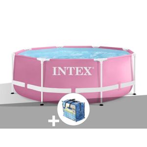 PISCINE Kit piscine tubulaire Intex Metal Frame Pink ronde 2,44 x 0,76 m + Bâche à bulles 2,44m x 2,44m x 0,76m Rose