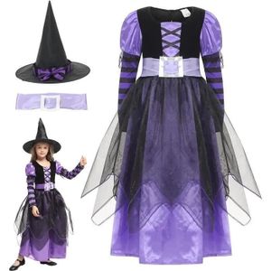 Ensemble de vêtements Déguisement Sorcière Robe Enfant Fille Halloween Cosplay Costume