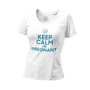 T-SHIRT T-shirt Femme Col V Keep Calm I'm Pregnant Enceinte Mère Future Maman