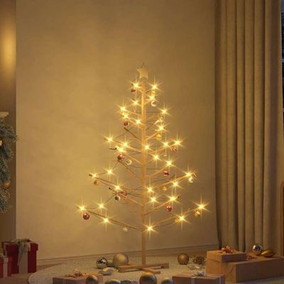 Sapin De Noël Suspendu En Frêne Massif Avec 80 LEDs - 150 Cm - Blanc Chaud USB - Décoration Murale Moderne