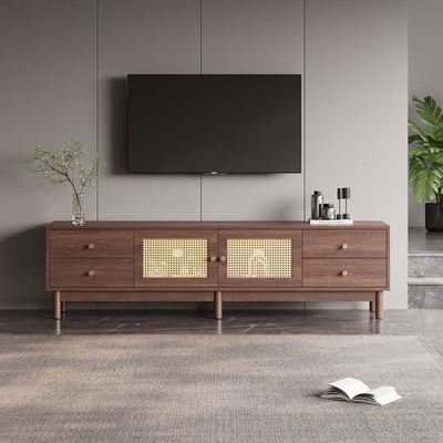 Meuble TV ovale en noyer foncé, design rotin - 180 cm Design MDF, pieds réglables, capacité de charge 30 kg - couleur noyer foncé - Maison Meuble TV ovale en noyer foncé, design rotin - 180 cm Design MDF, pieds réglables, capacité de charge 30 kg - couleur noyer foncé - Maison