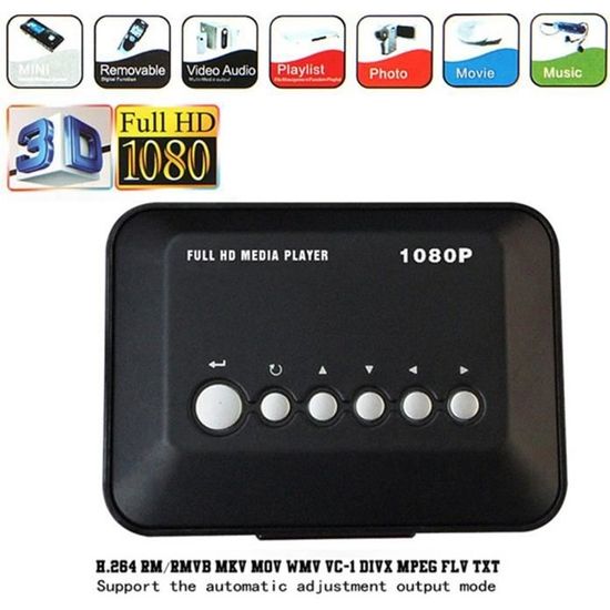 Lecteur Multimédia, HDMI Lecteur Multimédia pour TV Mini HD Media Player  1080P pour -MKV/RM- HDD Clés USB et Cartes SD avec Télécommande (Noir) :  : High-Tech