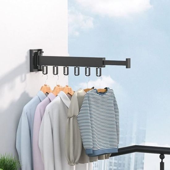 Support Cintre Mural Pliant 5 Crochets - Rotation 180°, Fixation Murale, Pour Placard/salle De Bain