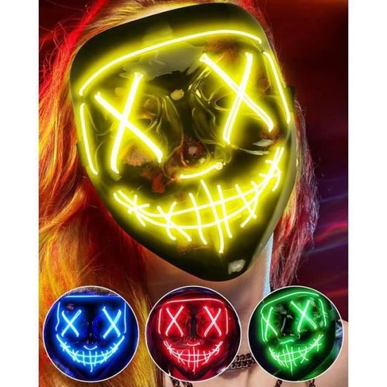 Masque LED Effrayant Hillylolly Pour Halloween - Masque Lumineux Avec 3 Modes D'Éclairage, Idéal Purge, Carnaval, Cosplay Et Fêtes