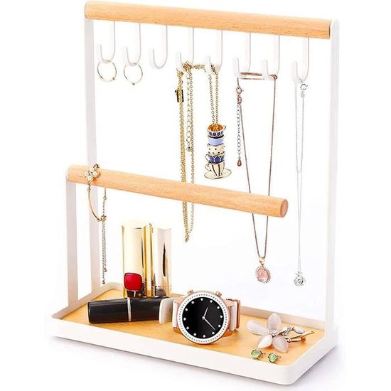 Techchii 2 Pièces Porte Bijoux en Bois, Porte Collier en Forme de T Presentoir Bijoux, Porte Bracelet, Organisateur Bijoux, Base Stable
