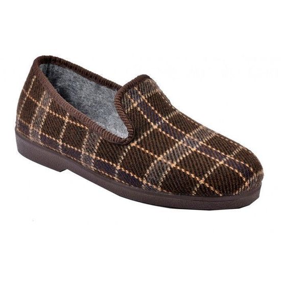 Pantofole Charentaise Uomo OZABI PREMIUM - Modello MU9986 In Tessuto Marrone - Calde E Comode Con Suola Rigida E Fascia Elastica - Taglia 42 - Lavabili In Lavatrice