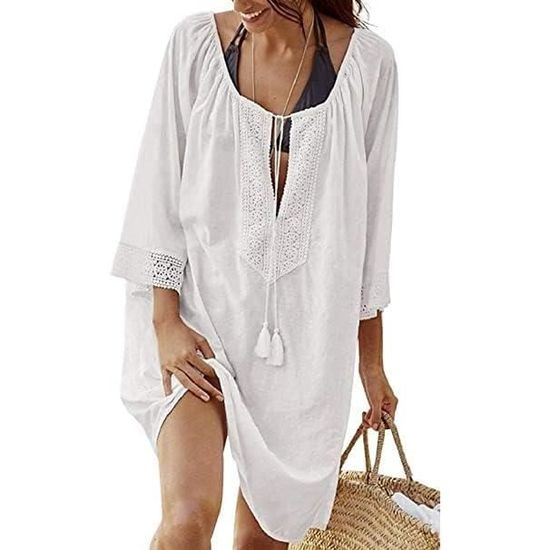 Robe De Plage Leisofter Femme - Cache-maillot Brodé, Léger Et Fluide
