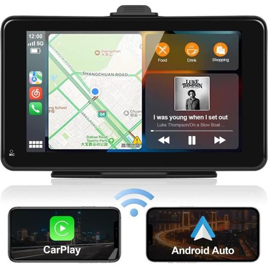Écran Carplay Android Auto Sans Fil 7" Portable - Autoradio Tactile Miroir Link Bluetooth AUX Pour Voiture Camion Camping-Car