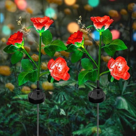 Lot De 2 Lampes Solaires De Jardin En Forme De Roses - Éclairage Extérieur LED - IP65 Étanche - Pour Allée, Terrasse, Pelouse - Rouge