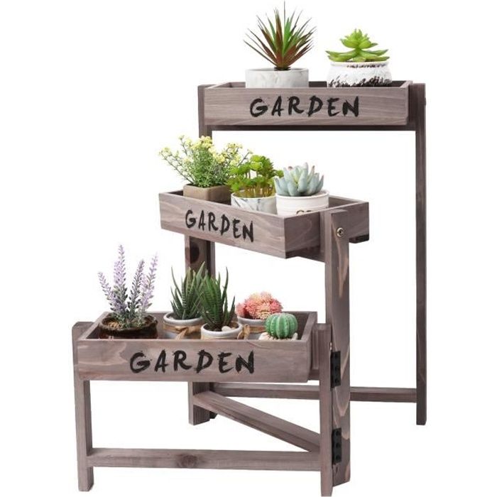 Étagère Suspendue En Bambou Pour Plantes - 3 Niveaux Pliables - 70x40x141 Cm - Idéale Balcon, Jardin Ou Intérieur - 11