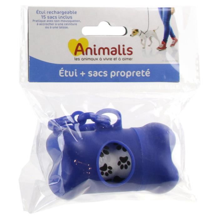Animalis - Étui avec 15 Sacs Propreté pour Chien - Bleu