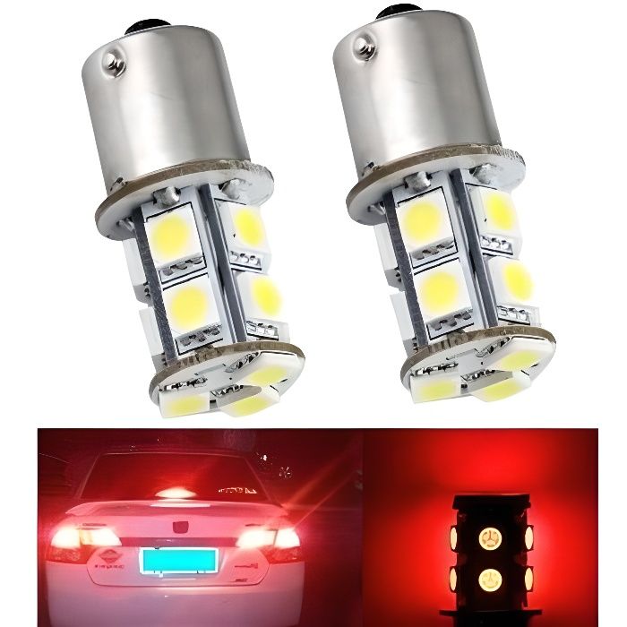 Ampoules P21W LED BA15S 13 leds SMD Rouge Veilleuse Feux arriere Frein Stop 12V