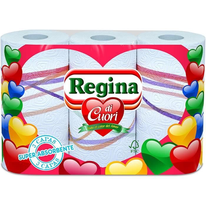 REGINA Papier de cuisine di cuori – Paquet de 6 x 3 rouleaux