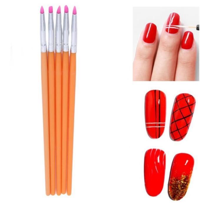 Brosse à ongles ligne peinture stylo acrylique dessin brosse pour ongles poignée manucure Nail Art outil 5 pièces-ensemble