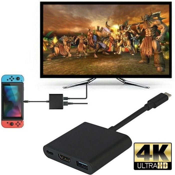 Stations d'accueil,CARPRIE Nintendo Switch 1080P 4K HDMI adaptateur pour commutateur USBC 3.0 HDMI convertisseur type - Type Black