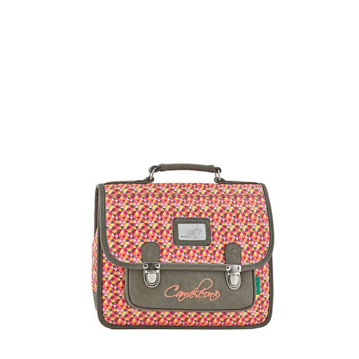 Cartable Scolaire Enfant 32 cm Retro Caméléon Rouge et Marron, Motif Mosaic. Intérieur 1 Compartiment. Idéal pour l'école Primair