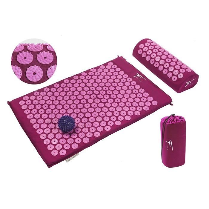 Lot Tapis d'Acupression Massage Dos + Boule de Massage Picots + Coussin acupression massage nuque Cou. Soulager la douleur du dos