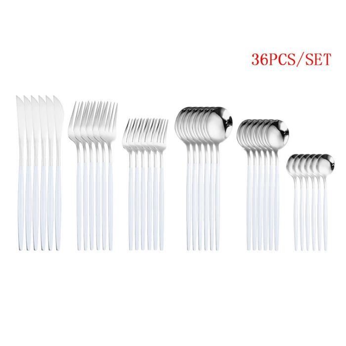 Services de table,Couverts dorés en acier inoxydable 18-10,couteaux dorés,fourchettes,cuillères,service - Type 36pcs white silver