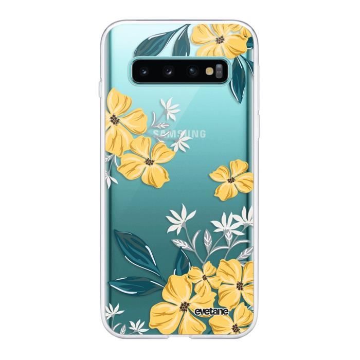 Coque Samsung Galaxy S10 Plus 360 intégrale transparente Fleurs jaunes Ecriture Tendance Design Evetane.