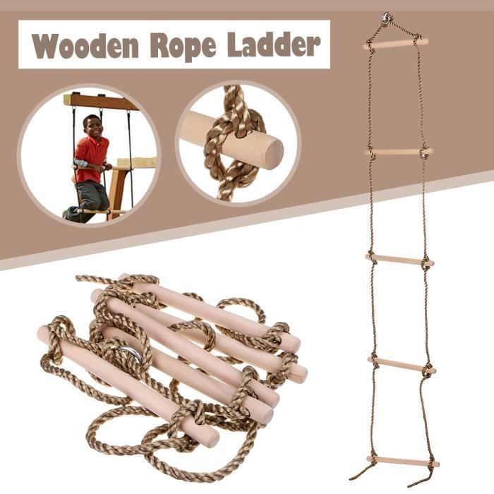 Aire de jeu 5 Échelons Bois Escalade Corde Échelle Balançoire Pour Enfant jouet Sport intérieur extérieur jardin
