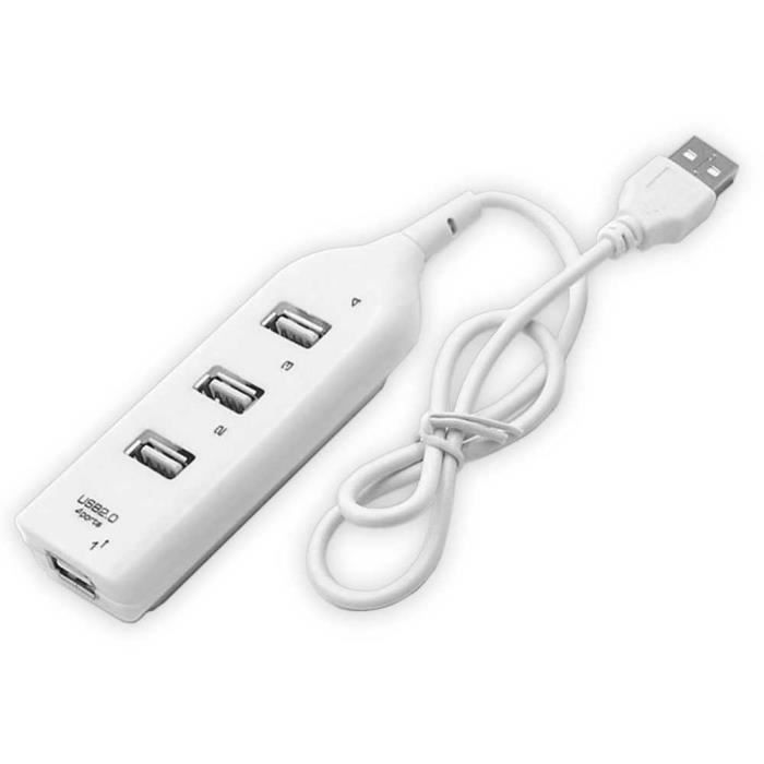 OCIODUAL Adaptateur Multiport Hub USB 2.0 Blanc Transformateur 4 Ports Convertisseur Transfert de Données avec Câble Splitter