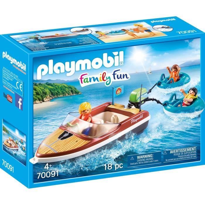 PLAYMOBIL 70091 - Family Fun Le Camping - Bateau avec bouées et vacanciers