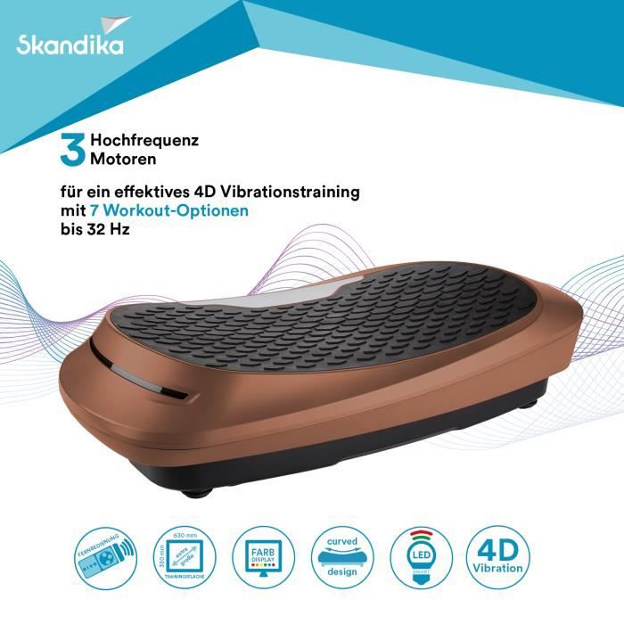 Skandika V2500 - Plateforme vibrante oscillante 4D - 3 Progr., 3 Moteurs - Jusqu'à 32 Hz, Sangles -Télécommande - Marron