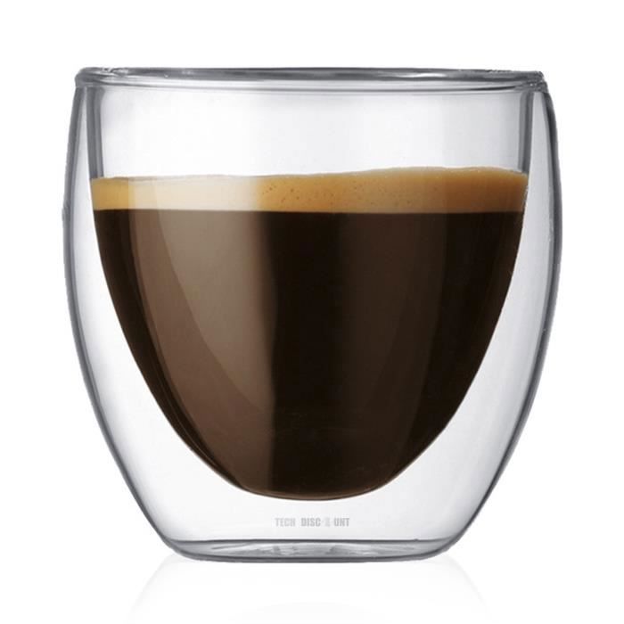 TD® Pack de 6 Tasse à café/Expresso/Thé en Verre - 80 ml , Set/Tasses à café Double paroi, Tasse Expresso Originale.