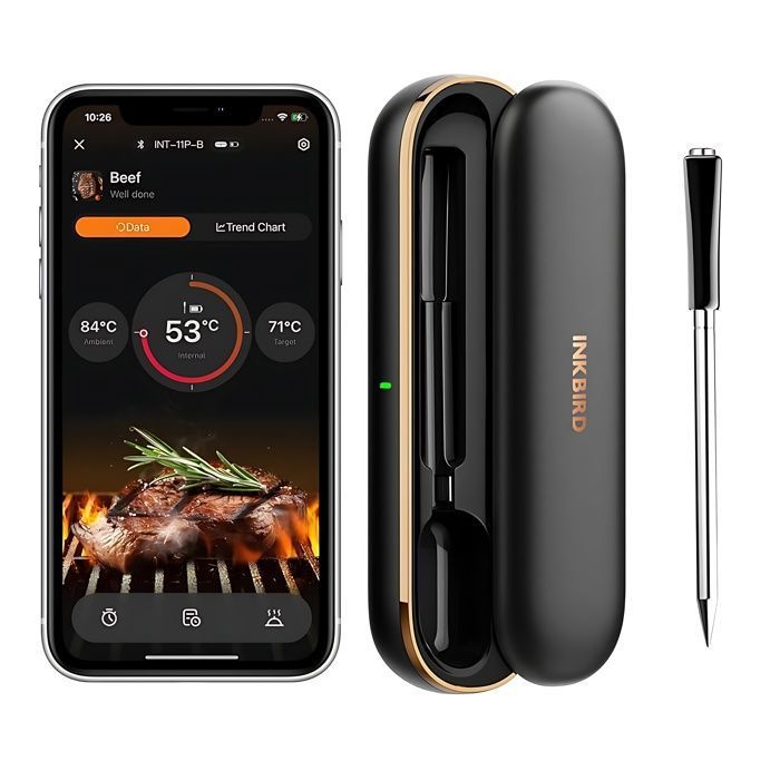 Thermomètre à Viande Bluetooth Sans Fil - Sonde Précise, Application Smartphone, 10 Pré-réglages, étanche IP67, Pour Barbecue, Four, Camping