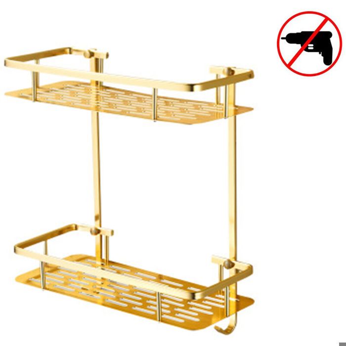 Étagère de panier de panier de douche à deux étages avec crochets pour éponge et rasoir suspendus organisateur de porte-shampoing.