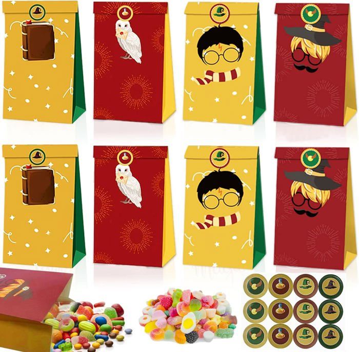 12 Sacs Cadeaux Anniversaire En Papier Kraft – Motifs Dessins Animés Mignons, Avec Poignées, 21,5x15x8 Cm - 7