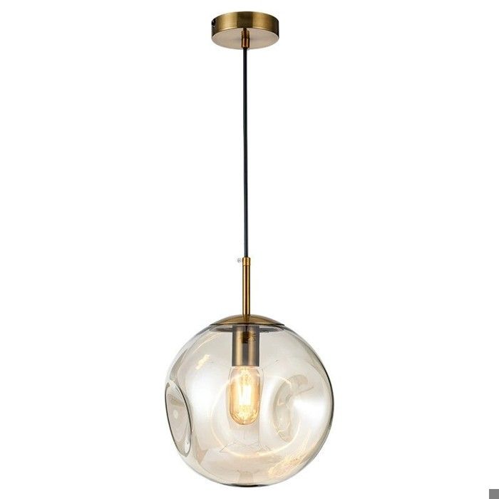 Fusion Lampe Suspendue Moderne - Lustre Suspension en verre ambre Ø15cm avec douille de suspension en cuivre doré - 1pcs