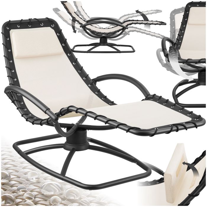 Bain de soleil - TECTAKE - Chaise longue de jardin TOULON avec mouvement de balancement confortable et accoudoirs rembourrés - Beige