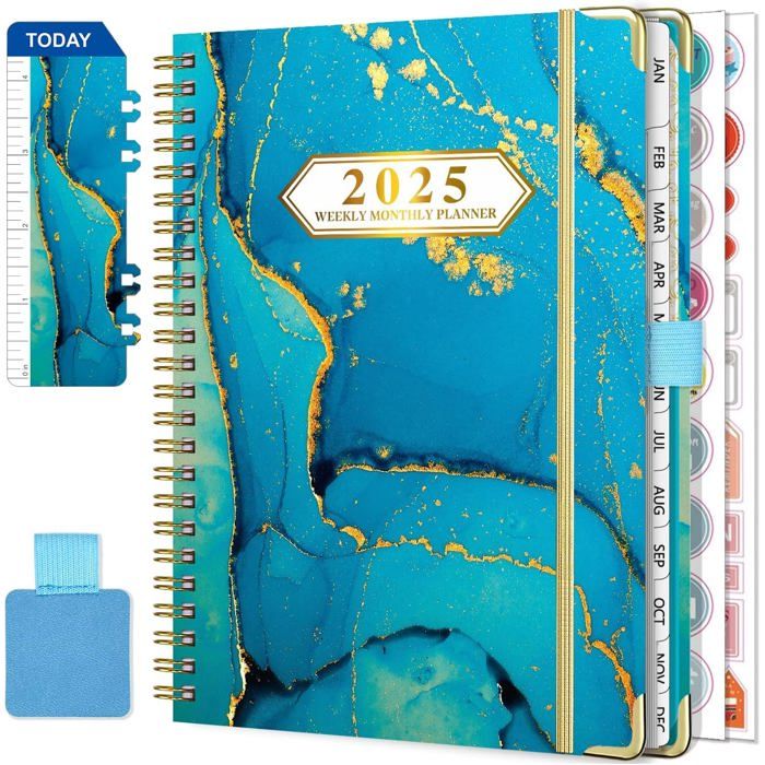 NEYSA Agenda Semainier 2025-2026 Spirale Juillet 2025-Juin 2026 A5 – Bleu N79 Avec Stickers & Boucle Stylo