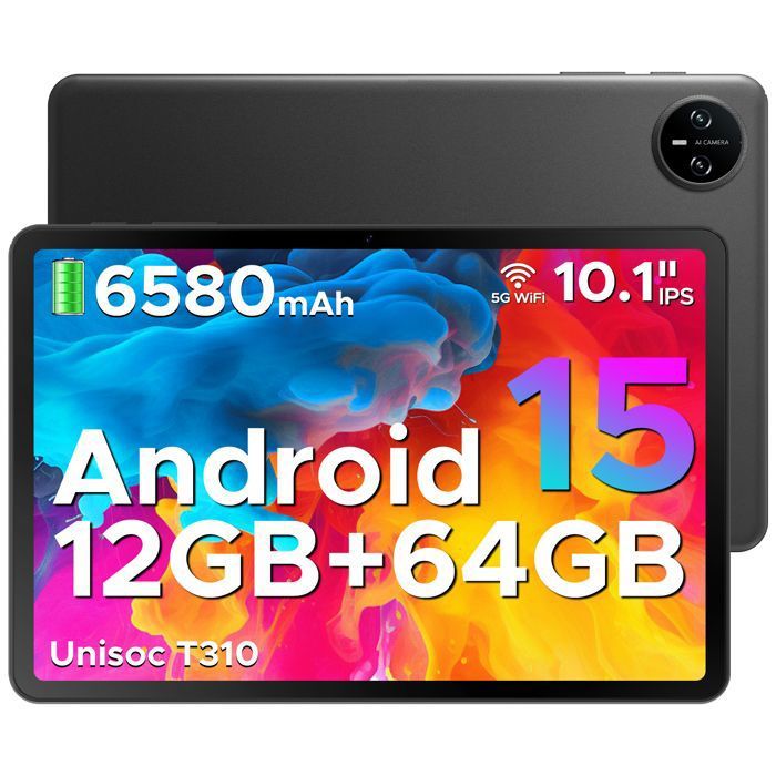 DOOGEE Tab A9 Tablette Tactile 10 pouces Android 15 12 Go RAM + 64 Go ROM (TF 2TB) 6580mAh /Face ID/5G WiFi Tablette – Gris