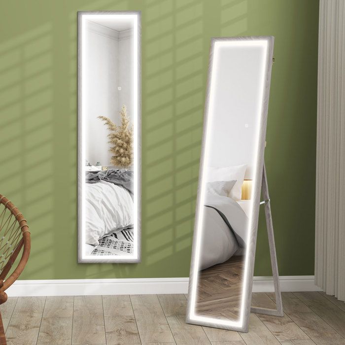 Grand miroir - HOMCOM - éclairage LED 3 couleurs - montage mural ou sur pied - rectangulaire - verre trempé MDF - 40x160cm - gris