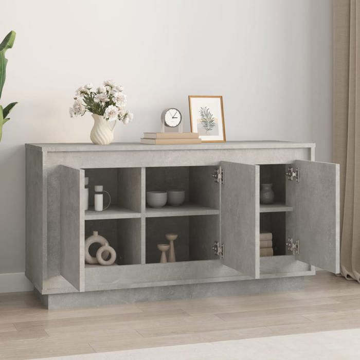 (SOLDE dété) Placard/Buffet bas - Décor salon - gris béton 102 x 35 x 55 cm bois dingénierie *aspect pratique7325305