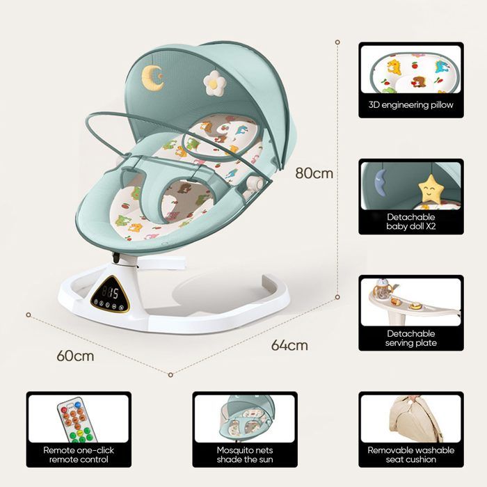 Balançoire électrique pour bébé 5 vitesses minuterie 3 vitesses Bluetooth télécommande charge maximale 15 kg chaise à bascule