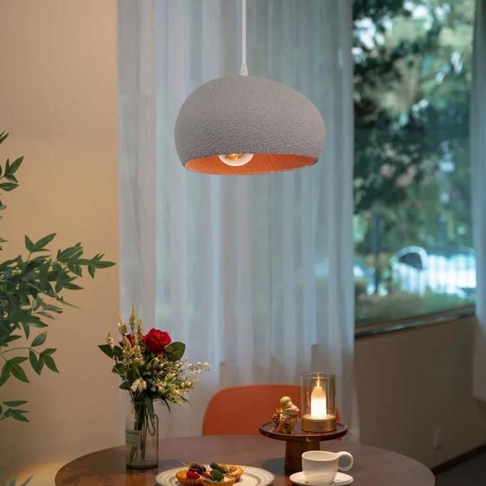 WOTTES Suspension Luminaire Créative Lustre Nordique Gris Ø21cm Abat-jour en Pierre Simulée Lampe Éclairage pour Salle à Manger
