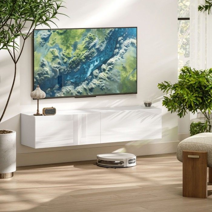 Meuble TV Flottant YITAHOME 148 Cm Pour écran Jusqu'à 65" - Rangements, Lumières RGB, Portes Acrylique, Design Moderne - 2