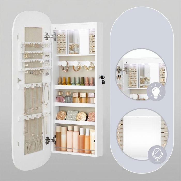 Armoire à bijoux - LED - Serrure - Blanc - Design moderne