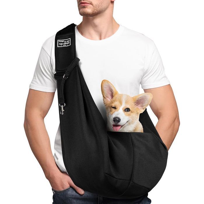 Sac Bandoulière Transport Animaux Réglable - Mains Libres Taille Moyenne max 75 kg - Utilisation Extérieur Voyages et Métro - Noir