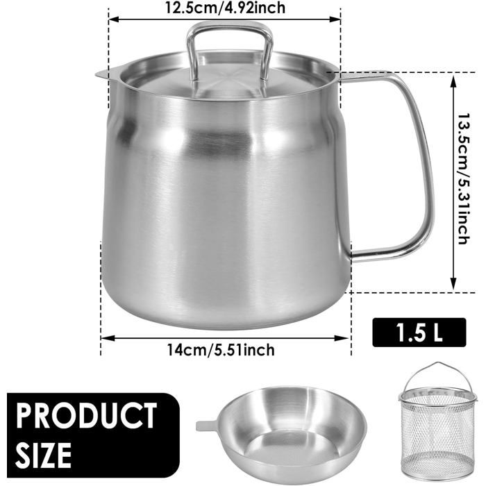 Friteuses - Tamis pour friteuse - Friteuse - Filtre pour friteuse - Sépare les résidus de graisse - Friteuse en acier inoxydable