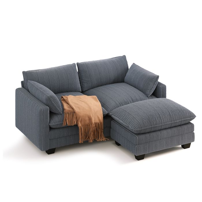 Canapé dangle Modulable - Bealife - 1 Pouf Amovible - 3 Places - 2 Coussins - Droit - Velours Côtelé Gris - Scandinave