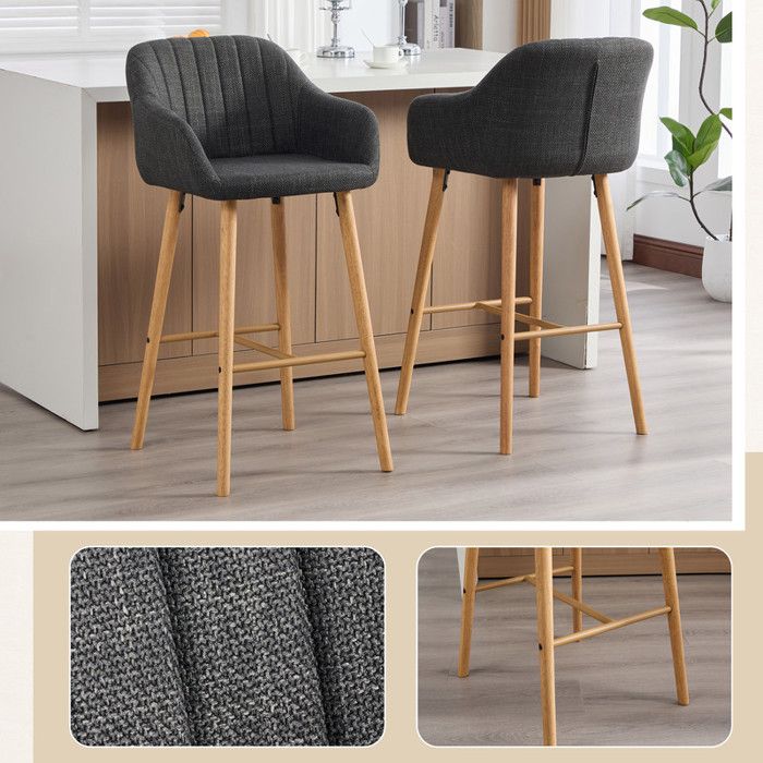 Lot de deux tabourets 104*595*55 cm avec dossier haut - tabourets de bar en lin - tabourets de cuisine - noir