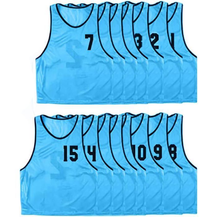 Lot de 15 chasubles numérotées recto-verso de 1 à 15 de taille Small gilet dentrainement couleur BLEU Lot de 15 chasubles numérotées recto-verso de 1 à 15 de taille Small gilet dentrainement couleur BLEU